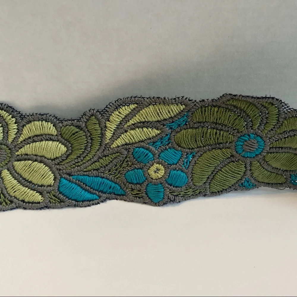 Blue Green Floral Flower Trim Embroidery 2